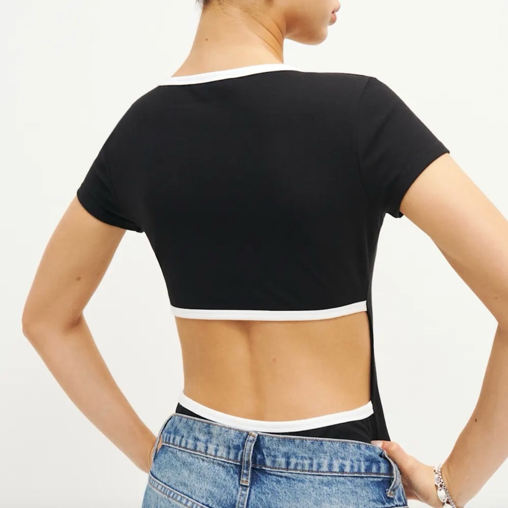 Reformation Black and White Open-Back Bodysuit